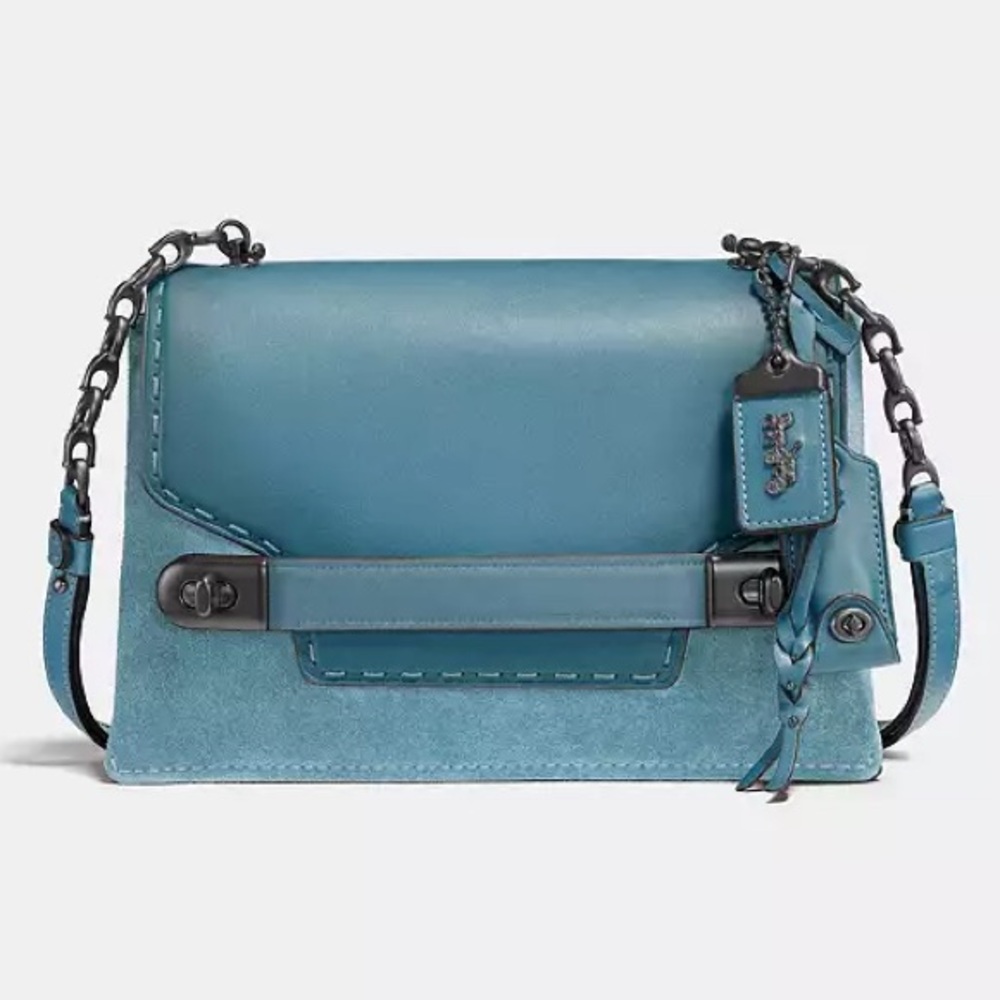 Coach Swagger Chain Crossbody Bag - Blue Chambray Suede with Gunmetal Hardware